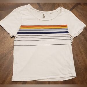 ME to WE Juniors Small Rainbow Stripe Cropped T-Shirt White Retro Tee